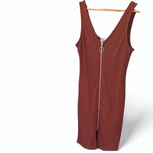 Rust Sleeveless Dress with Zipper